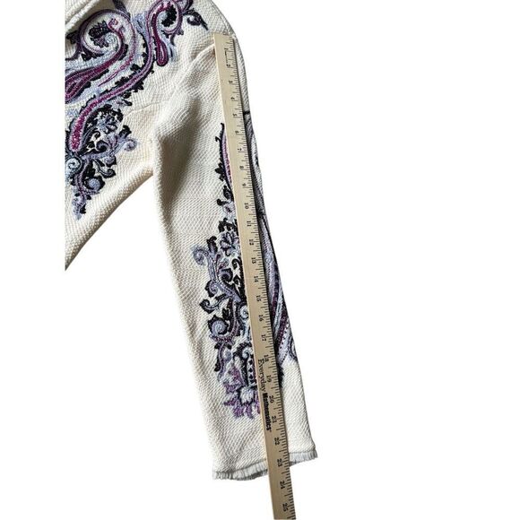 Chico’s Embroidered Paisley Lady Jacket size 1 US M Cream Purple Button Front - Picture 9 of 14